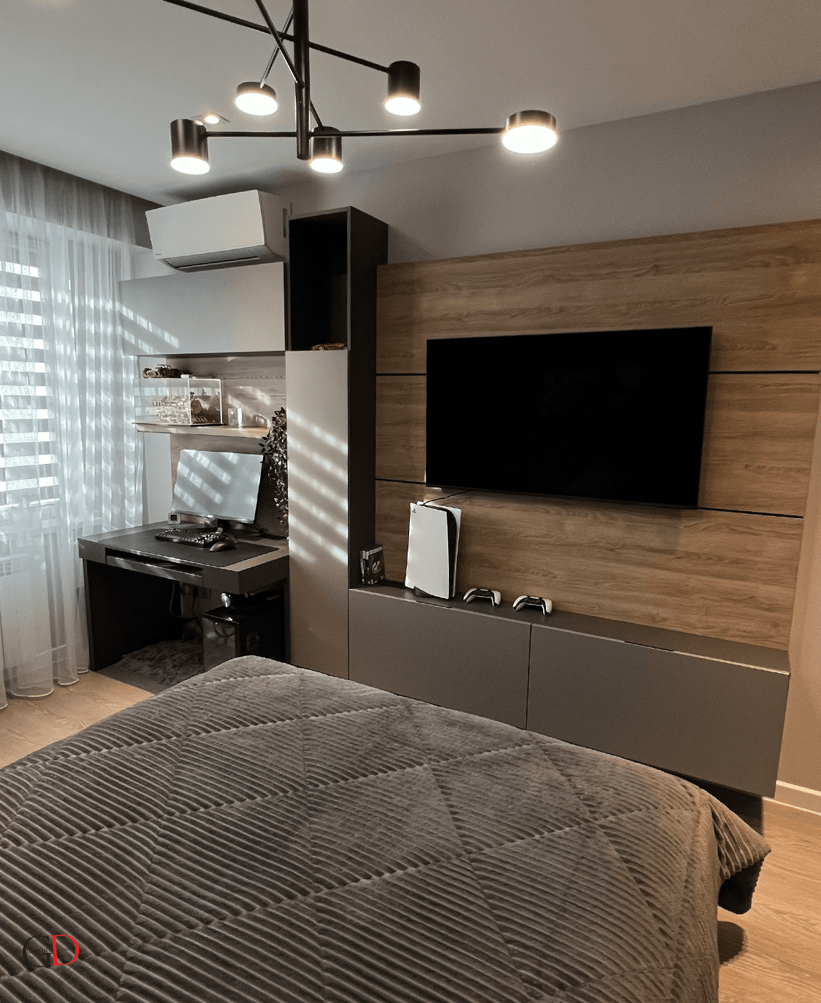 Dormitor modern cu zonă TV - fotografie 2